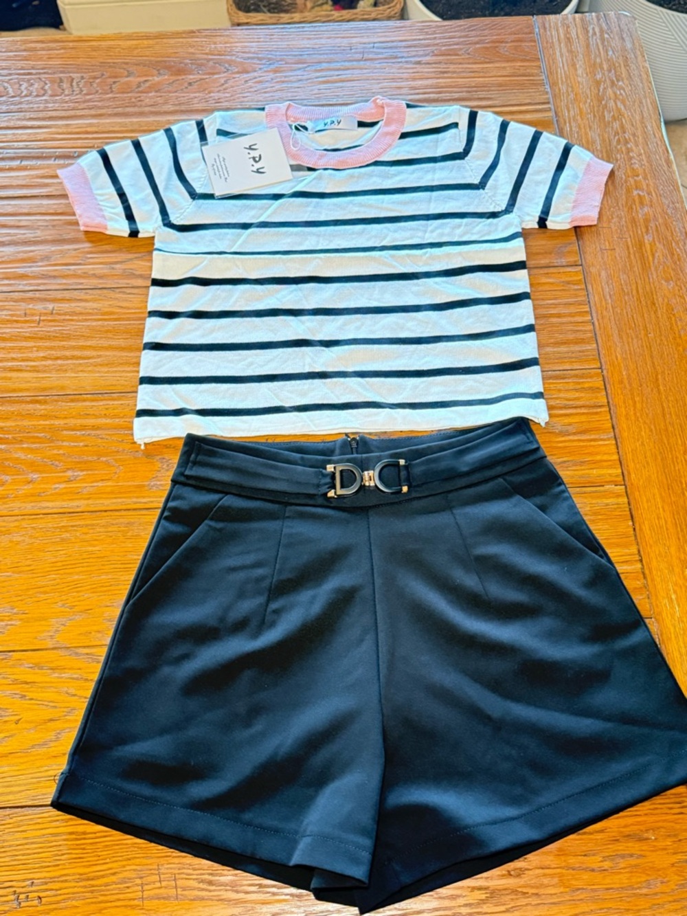 Black High-Waist Dress Shorts with Decorative Buckle